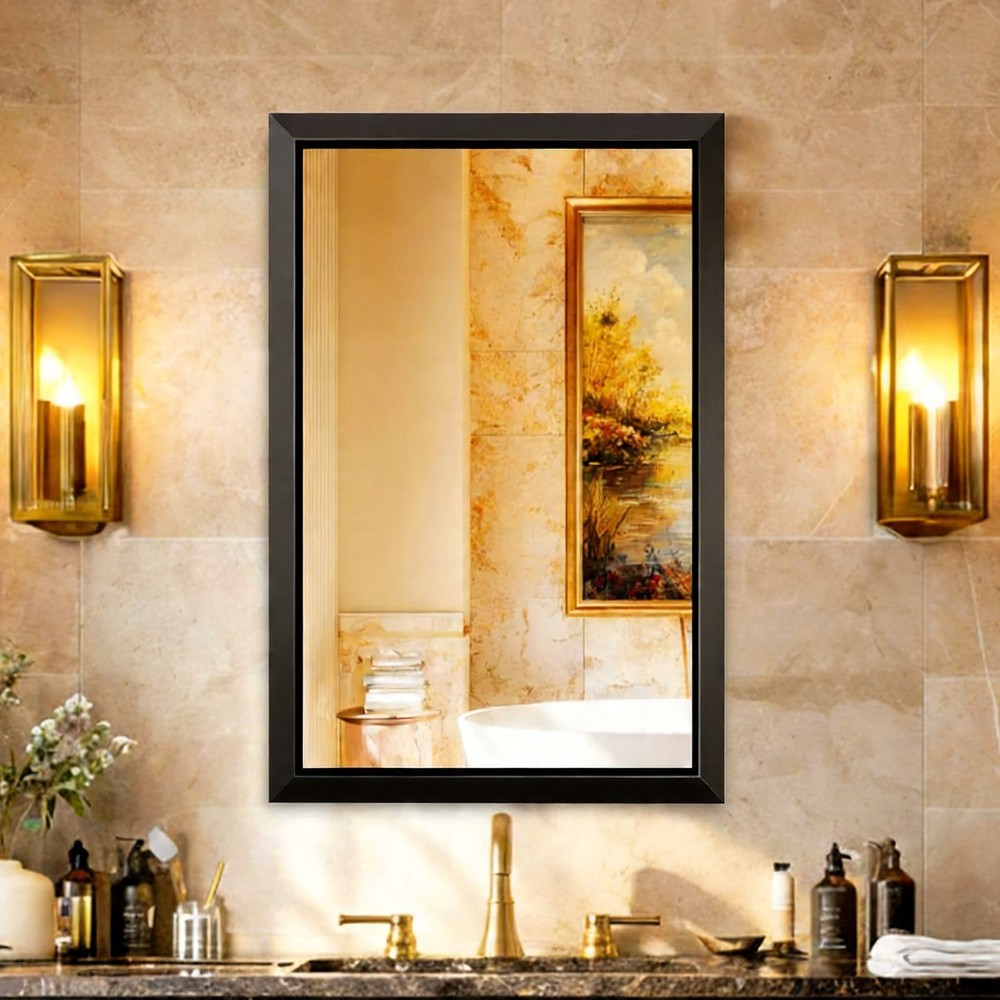 24x36" Brushed Black Bathroom Mirror Aluminum Frame Rectangle Wall Mirror US