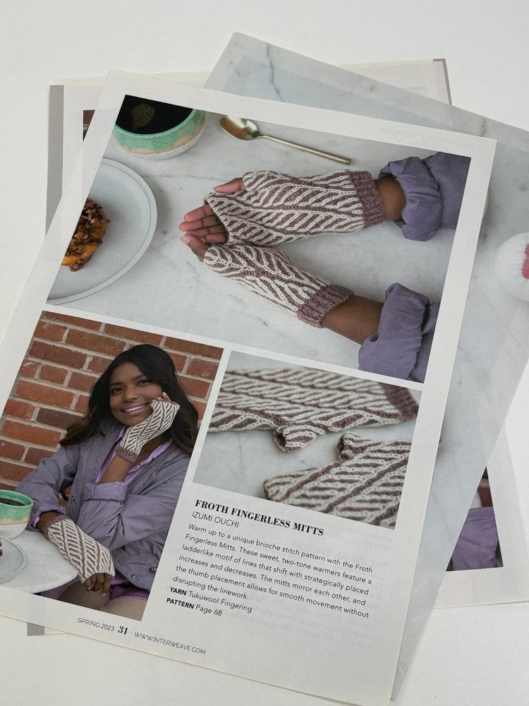 Froth Fingerless Mitts Knitting Pattern Magazine Pages