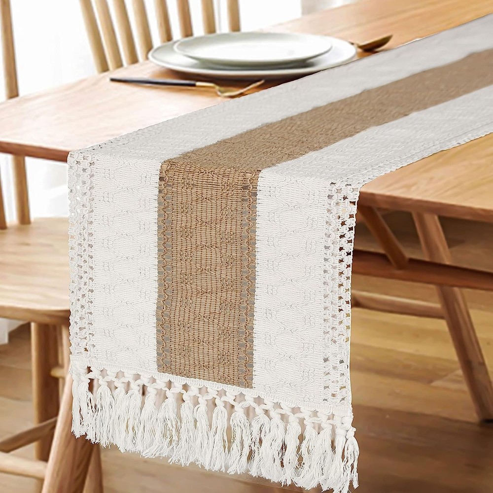 Boho Table Runner for Thanksgiving Fall Christmas Home Decor with Tassels 72 ...