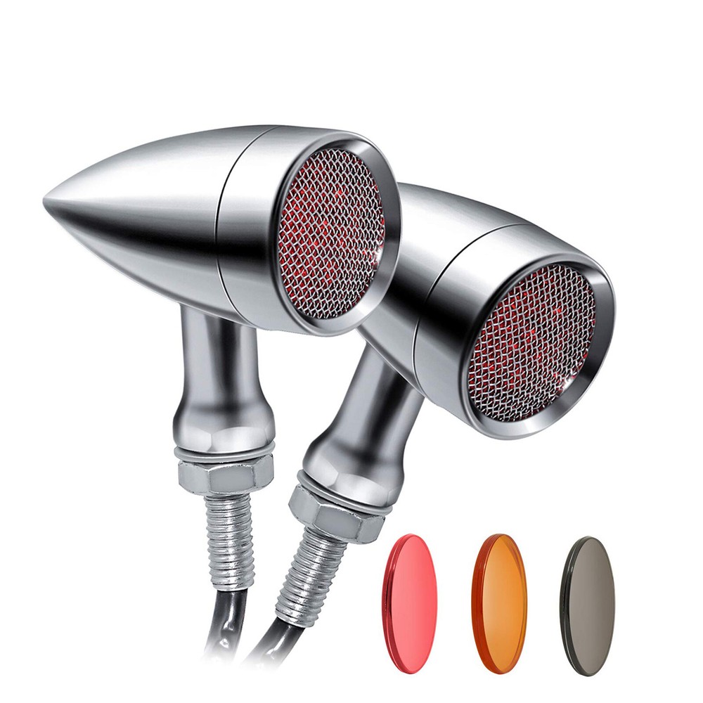 Red Chrome Motorcycle LED Bullet Brake Blinker Turn Signal Tail Light For Harley