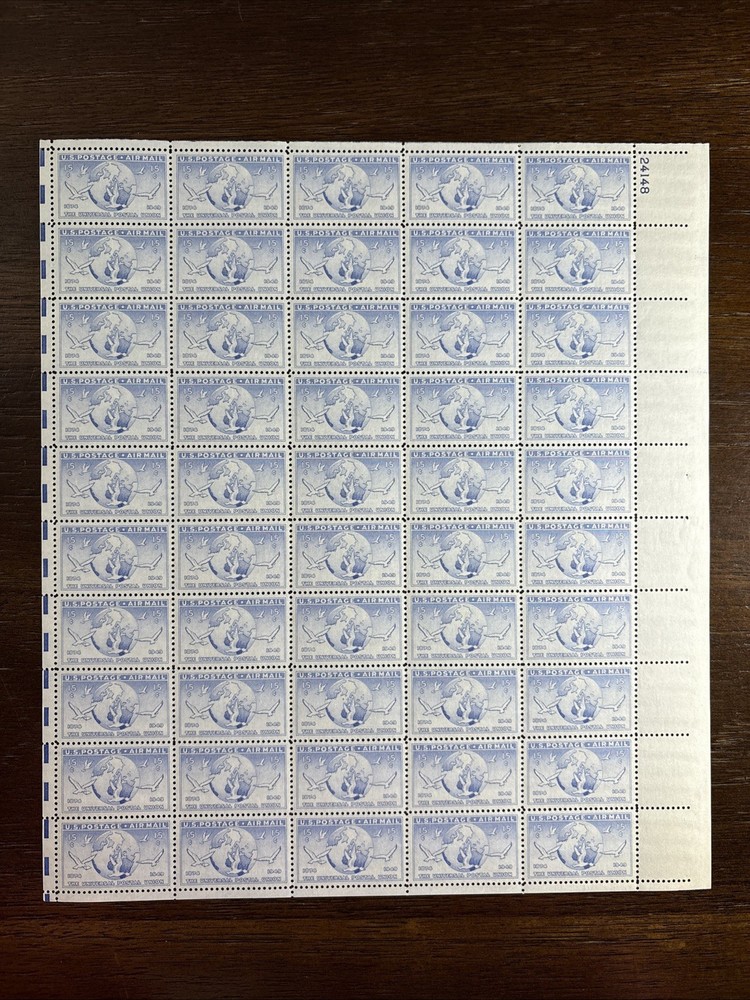 C43 US Air Mail Mint Sheet, 15 cent Globe & Doves, Mint NH