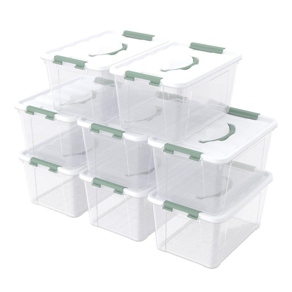 Kekow 14 Quart Latching Storage Box, Stackable Storage Bin with Lid, 8 Pack