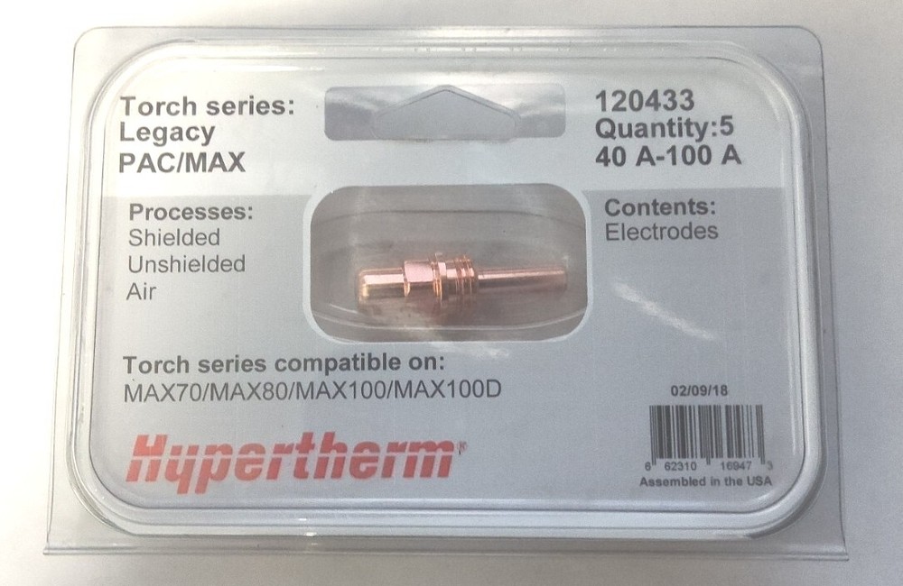 Hypertherm 120433 Shielded/Unshielded - Air Electrode 40 A- 100A 5/PK