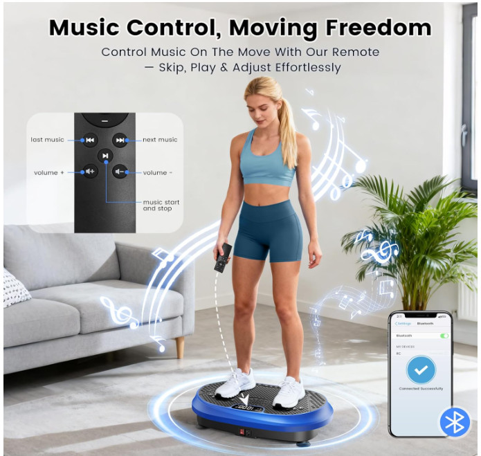 Vibration Plate Exercise Machine – Full Body Shaker w/ Bluetooth, Blue