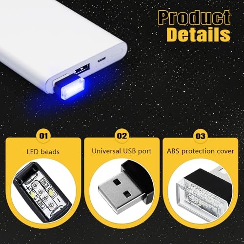 4PCS USB LED Car Interior Atmosphere Lamp, Plug-in USB Interface Decor Blue