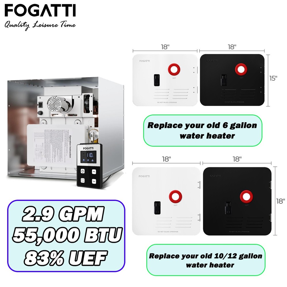 55,000 BTU RV Tankless Water Heater InstaShower 8 Plus, Door 15"x18", 18"x18"