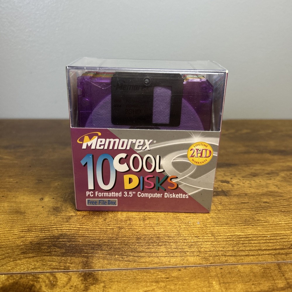 Memorex PC Formatted 3.5" Computer Diskettes 10 Cool Disks - Factory Sealed
