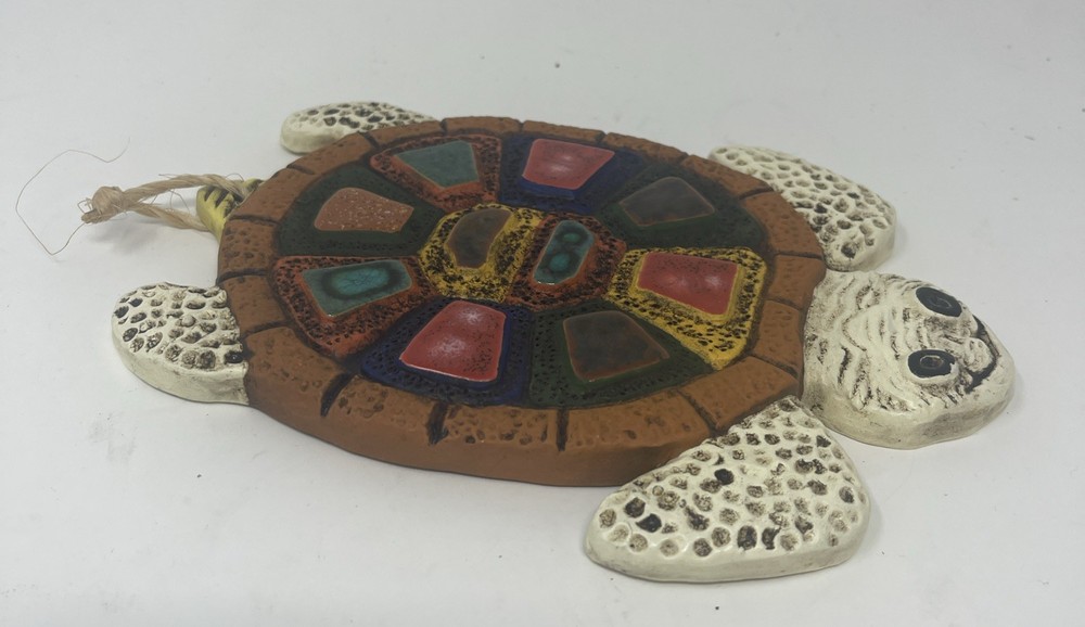 Vintage Art Pottery Turtle Tile Signed Andy Sanchez Plaque Wall Hanging