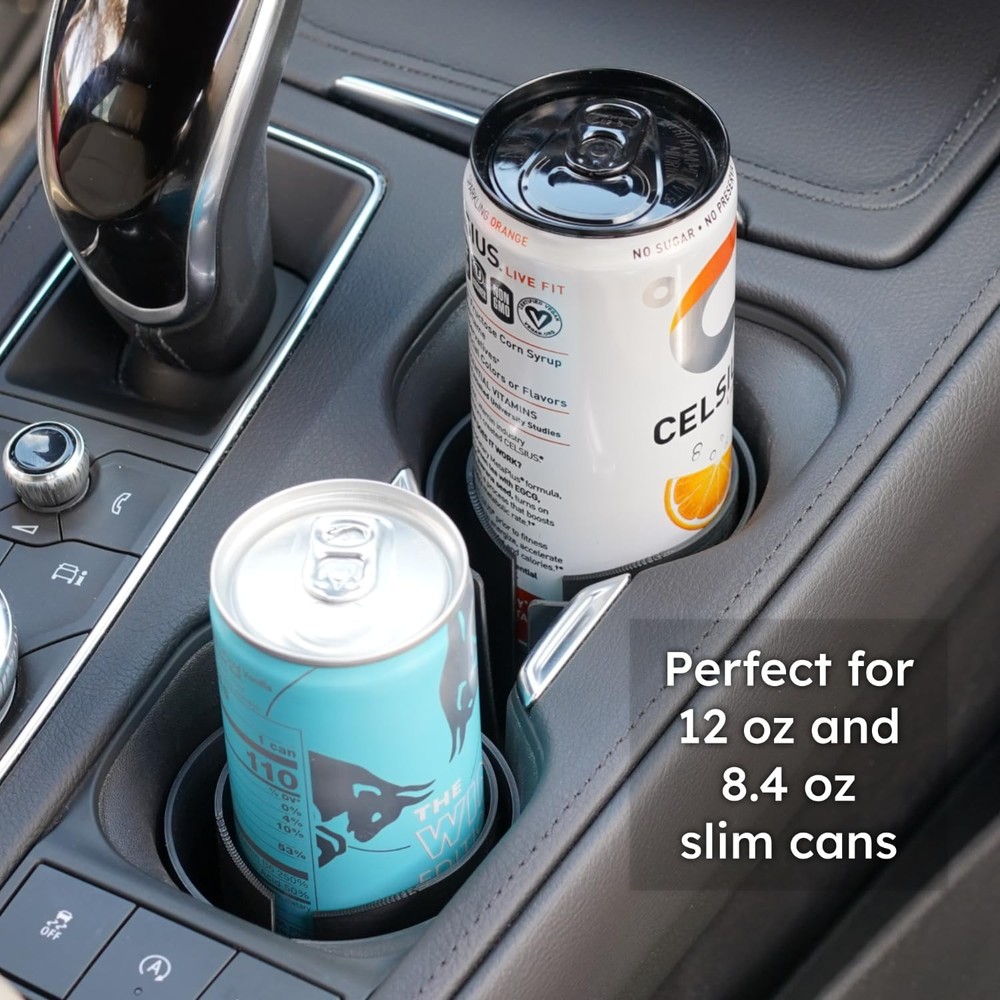 C² Flexible Slim Can Car Cup Holder Adapter Insert (Black Black (2-Pack)