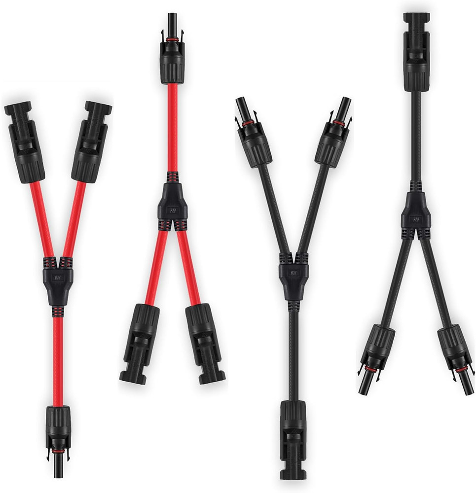 2 Pairs Solar Connectors Y Branch Parallel Adapters 10AWG Cable for Solar Panel