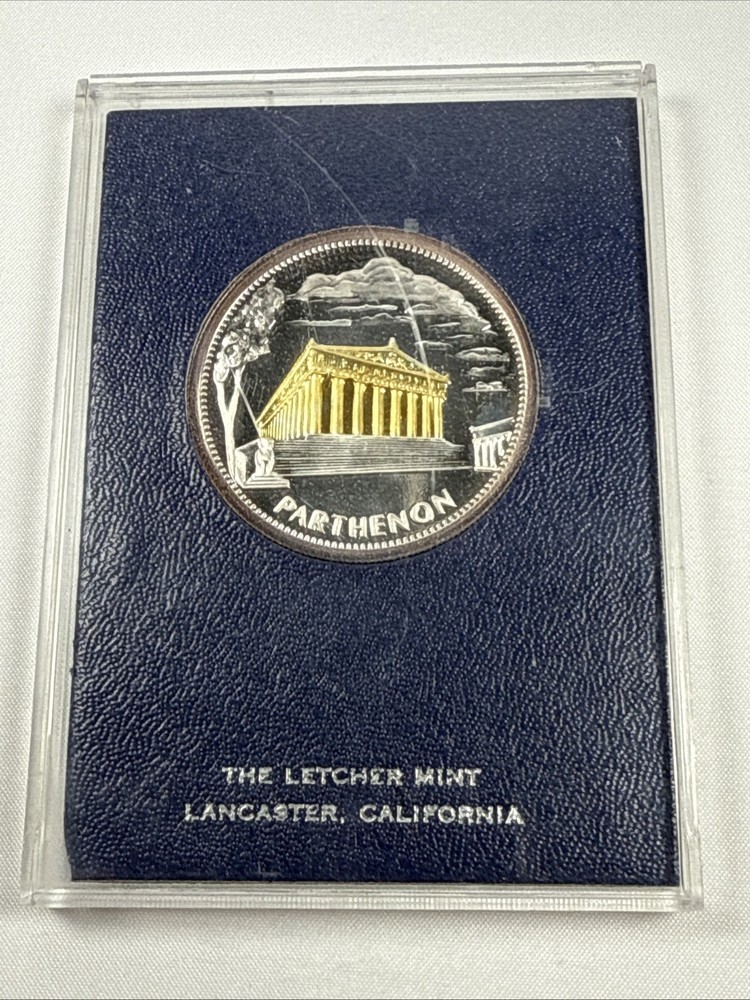 1973 LETCHER MINT PARTHENON ROUND IN CASE - SILVER + GOLD