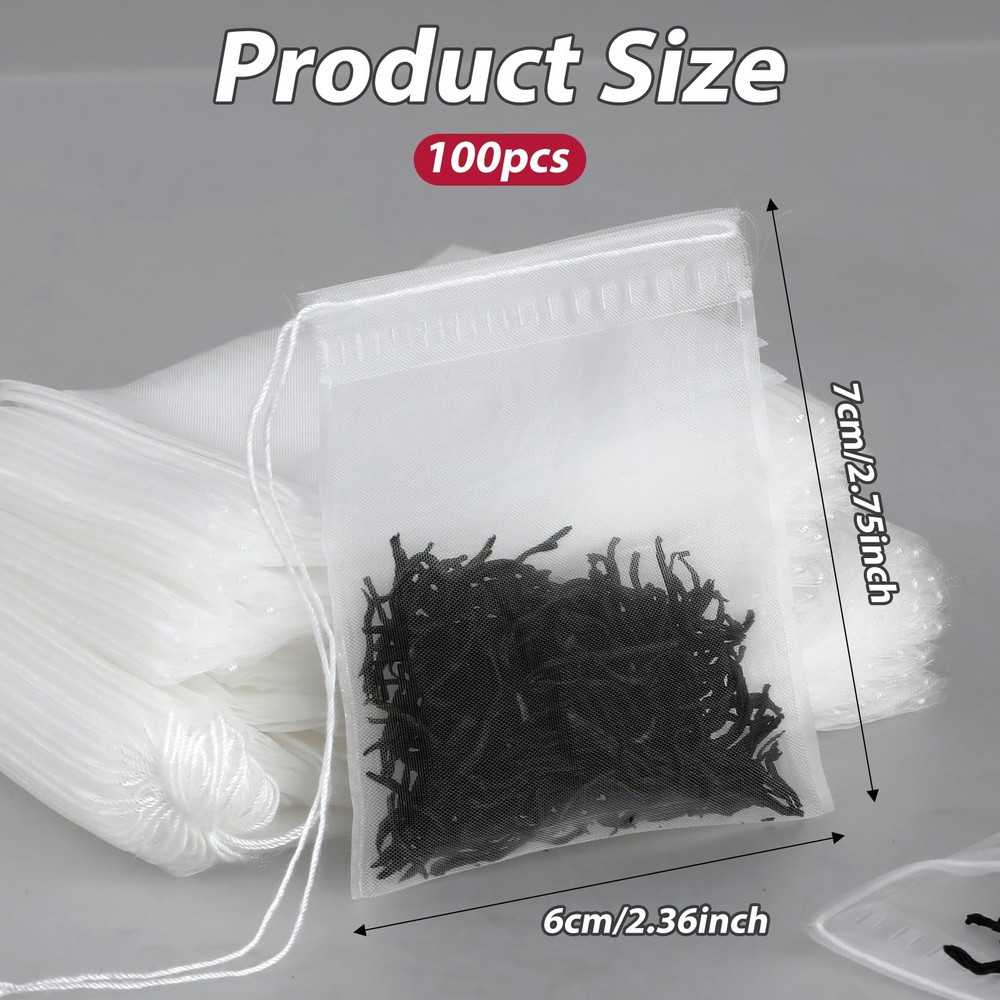 Loose Tea Filter Bags Disposable Mesh Small Drawstring for Coffee, Spice Sachet