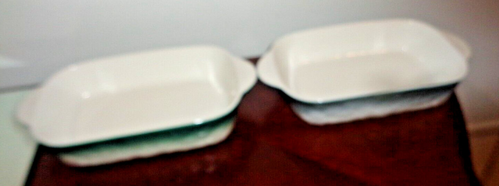 Set of 2 Green & Gray Ceramic Rectangular Baking Roasting Stackable Pan 9X5.5X1"
