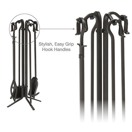 5-Piece Black Wrought Iron Fireplace Tool Set - Durable, Stylish & Functional