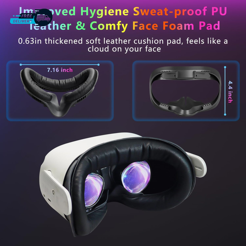 Face Pad Replacement for Oculus Quest 2 - Comfortable PU Leather & Memory