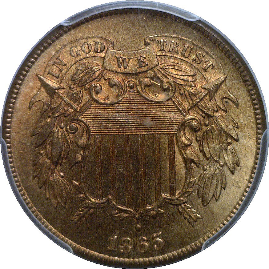 1865 Two Cent Piece PCGS MS-66+ RB CAC