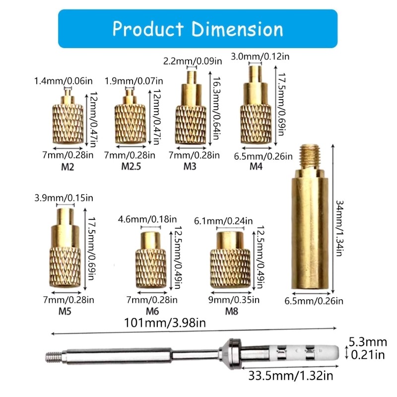 8 size Heat Set Insert Tips For Electronics Repair And Printer Maintenance
