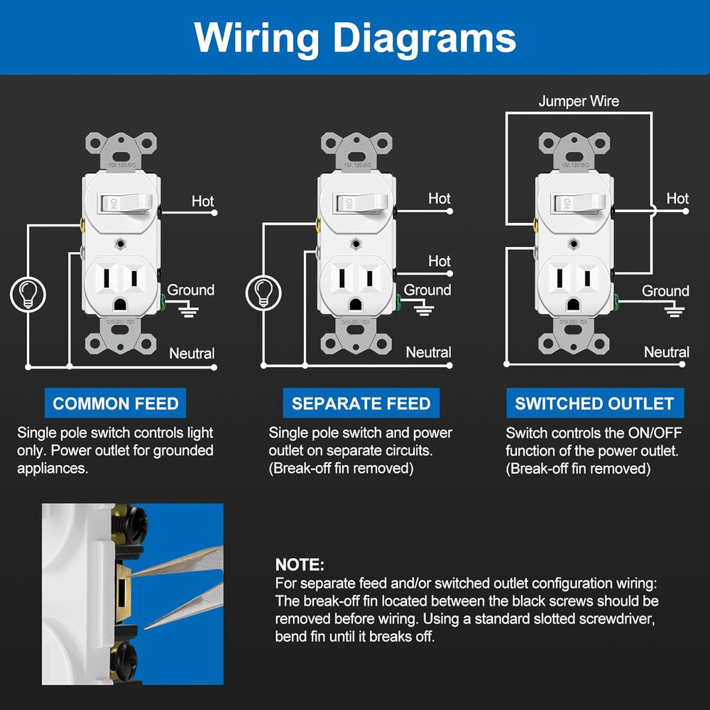 6 Pack Combination Toggle Light Switch and Duplex Receptacle Outlet ...