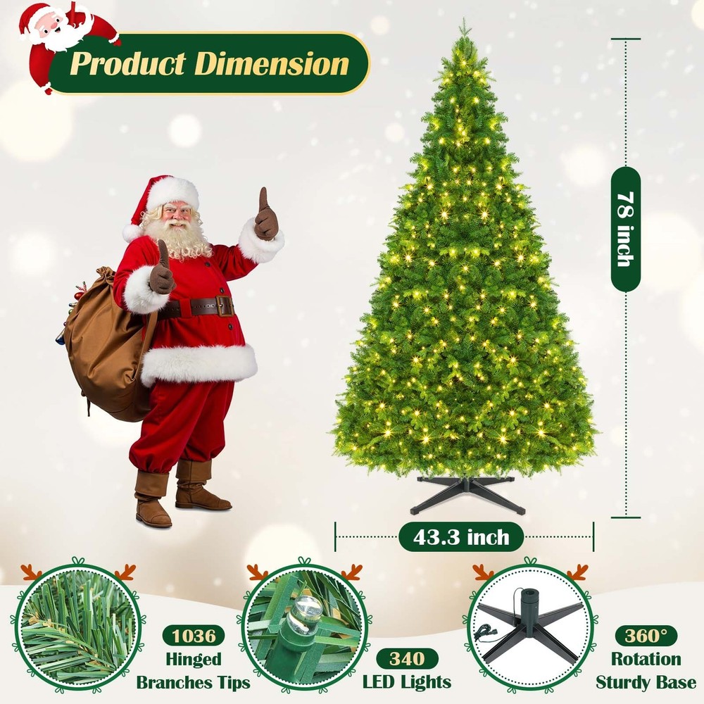 Rotating Prelit Artificial Christmas Tree with 8 Lighting Modes, Timer & Remote
