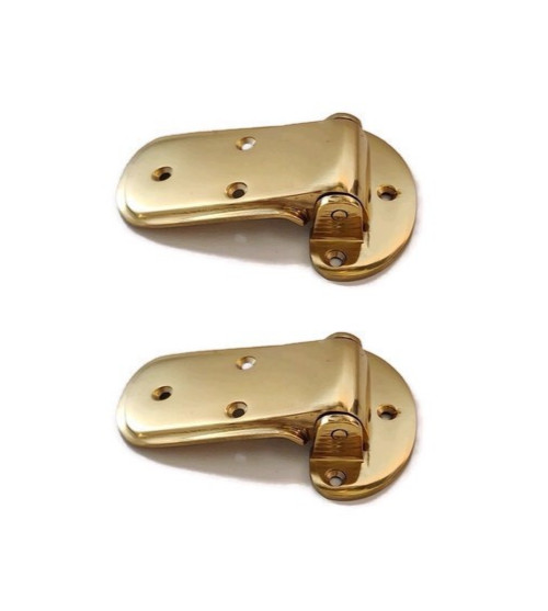 2 x Solid Brass Ice Box Catch Hinges Heavy Duty Offset 3/4" Vintage Kitchen Box