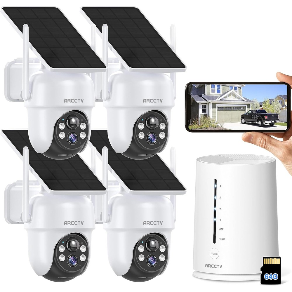 ARCCTV Wireless Security Camera System Solar Battery Powered Outdoor 2K Pan/Tilt