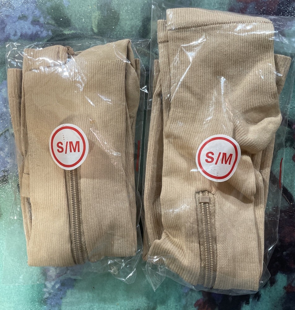 Open Toe Beige Zipper Compression Socks S/M 2 Pair