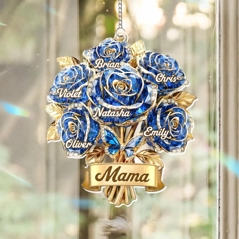 Personalized Mama Blue Rose Suncatcher Acrylic Window Decor