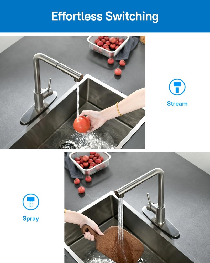 Single Handle Pull Down Kitchen Faucet, High Arc Brushed Nickel Stainless Ste...