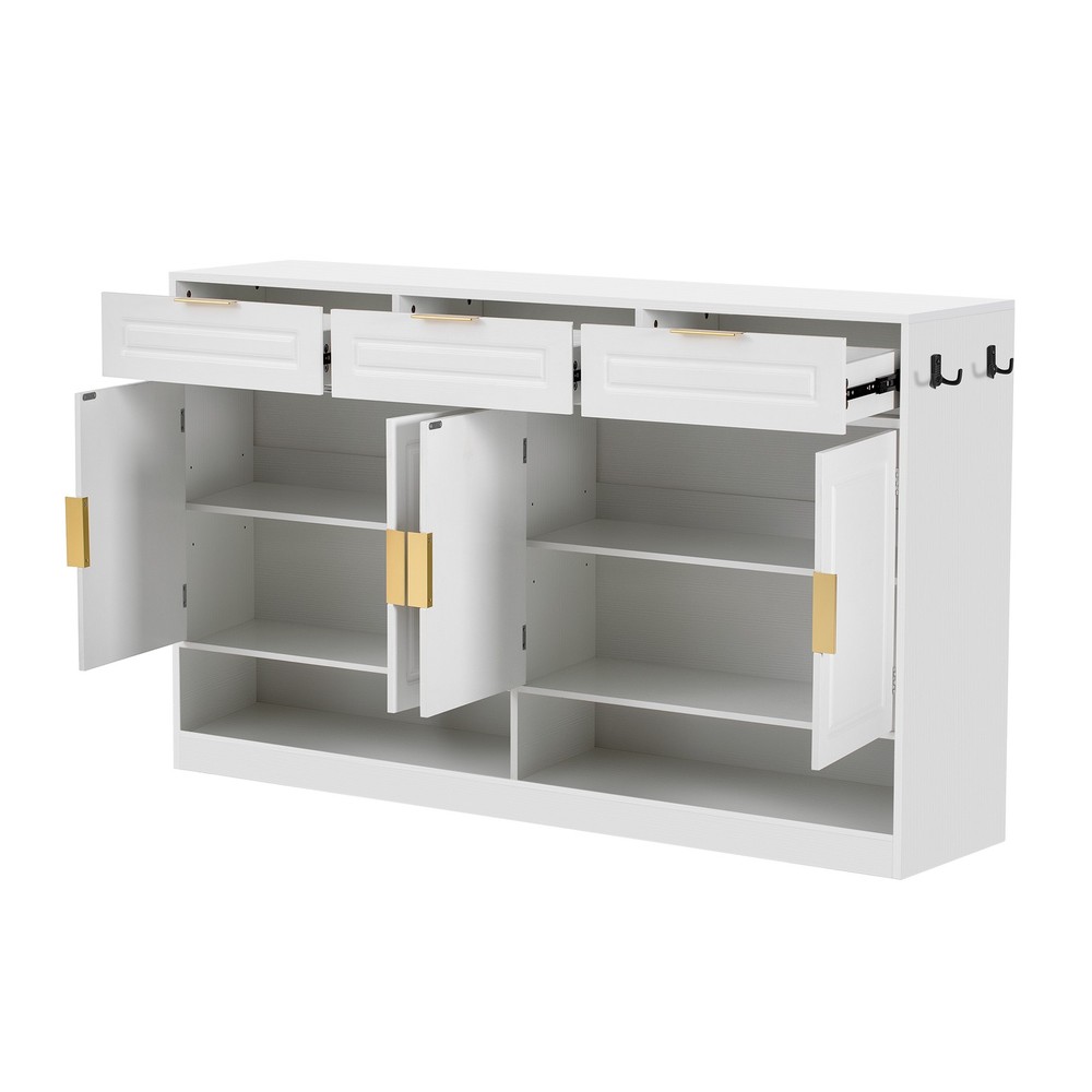 U-Style Farmhouse Sideboard with 3 Drawers & 4 Doors,59.1" Multi-Functional St