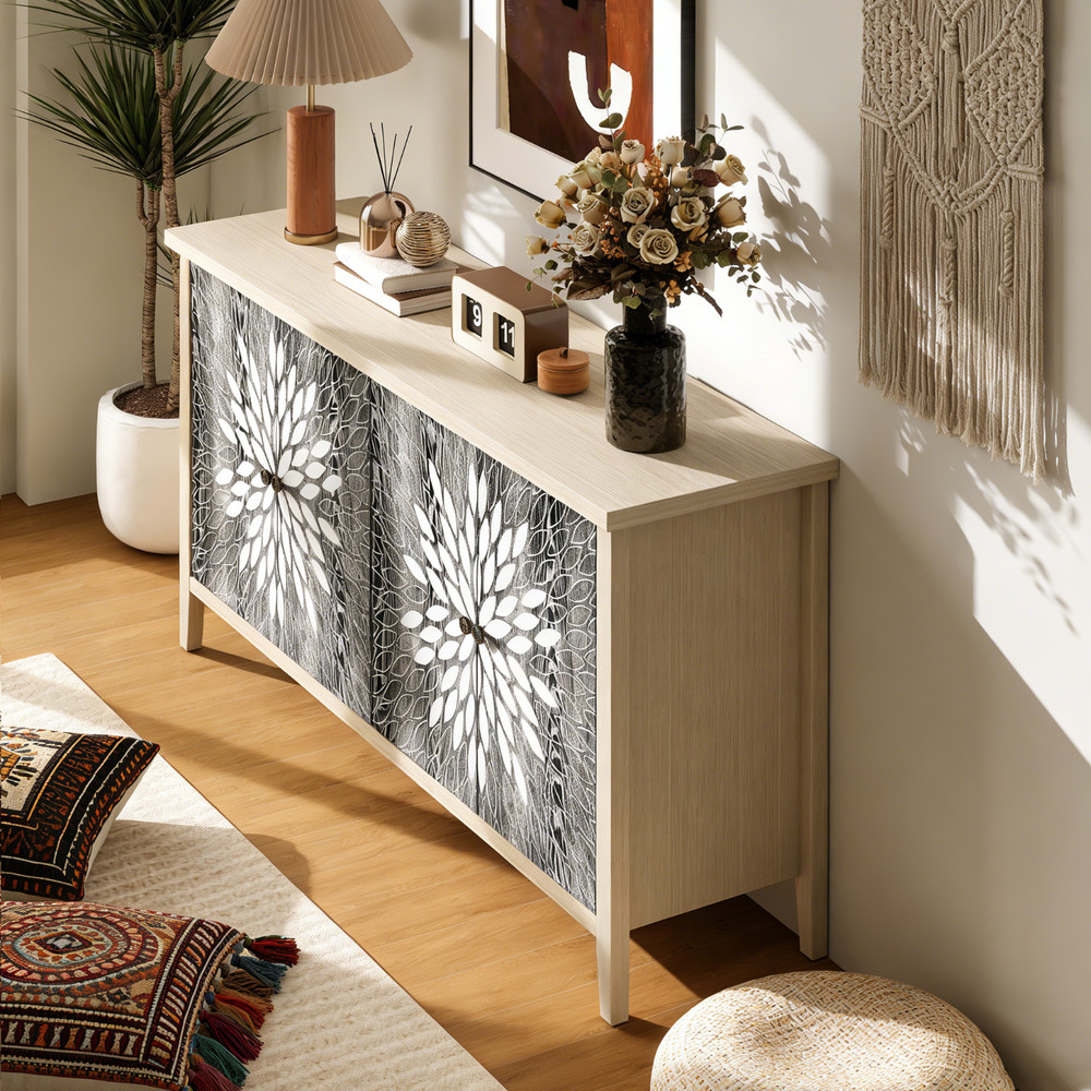 Boho Decor Carving Sideboard Buffet Art Storage Cabinet Modern Console Table