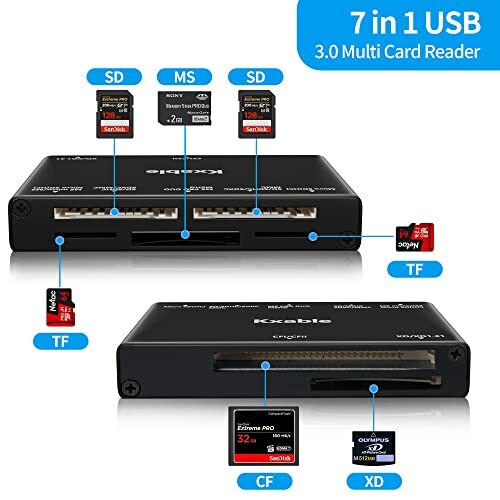 SD Card Reader 7 in 1, USB 3.0 Memory Card Reader/Writer 5Gbps, for SD/Micro