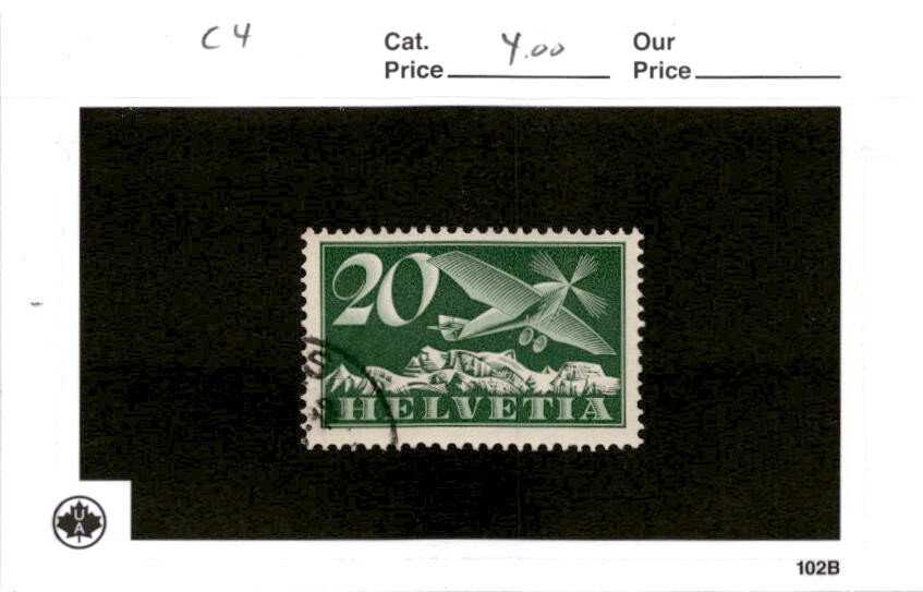 Switzerland, Postage Stamp, #C4 Used, 1925 Airplane (AG)