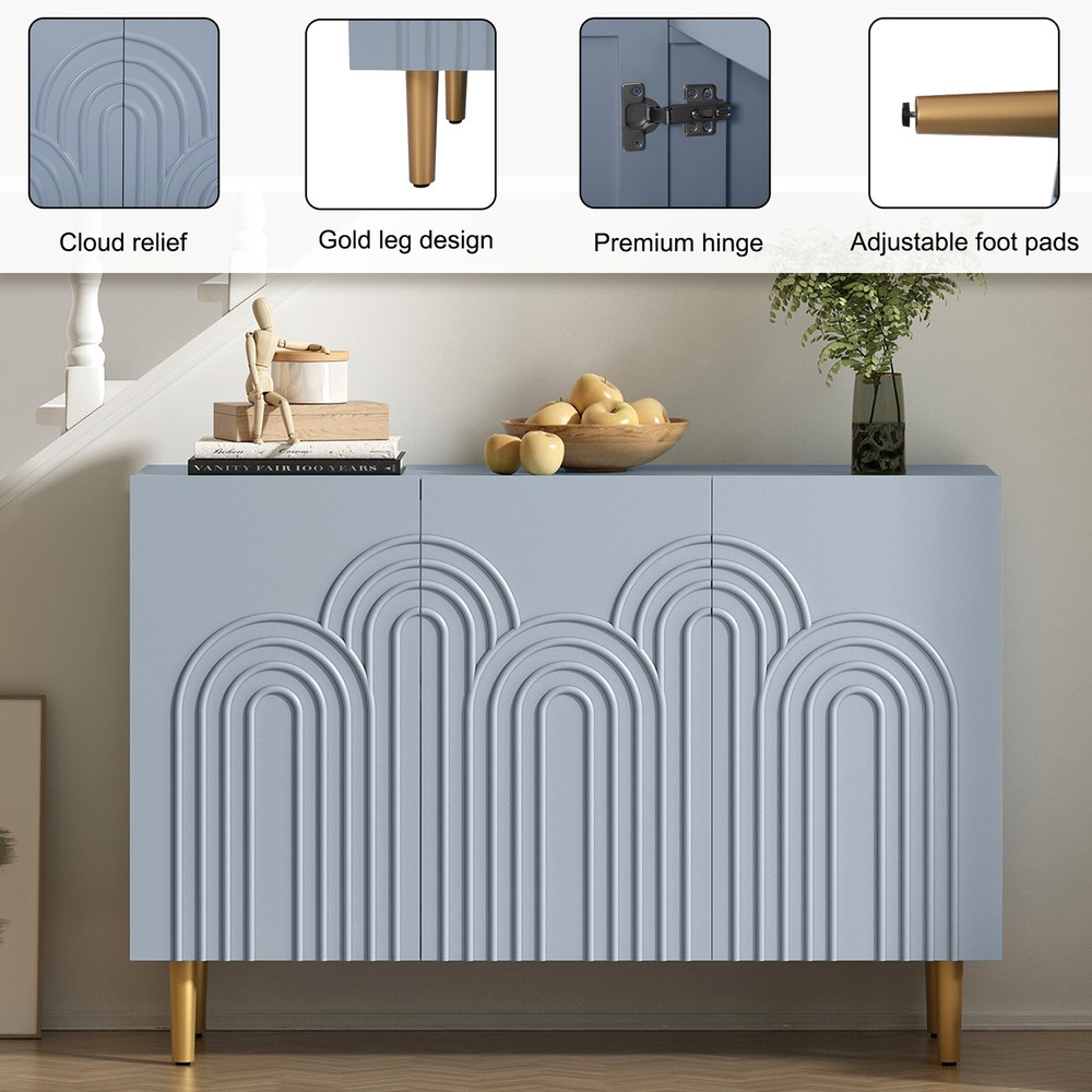 Wood Accent Storage Cabinet with Storage and 3 Doors 47" with Relief Patterned