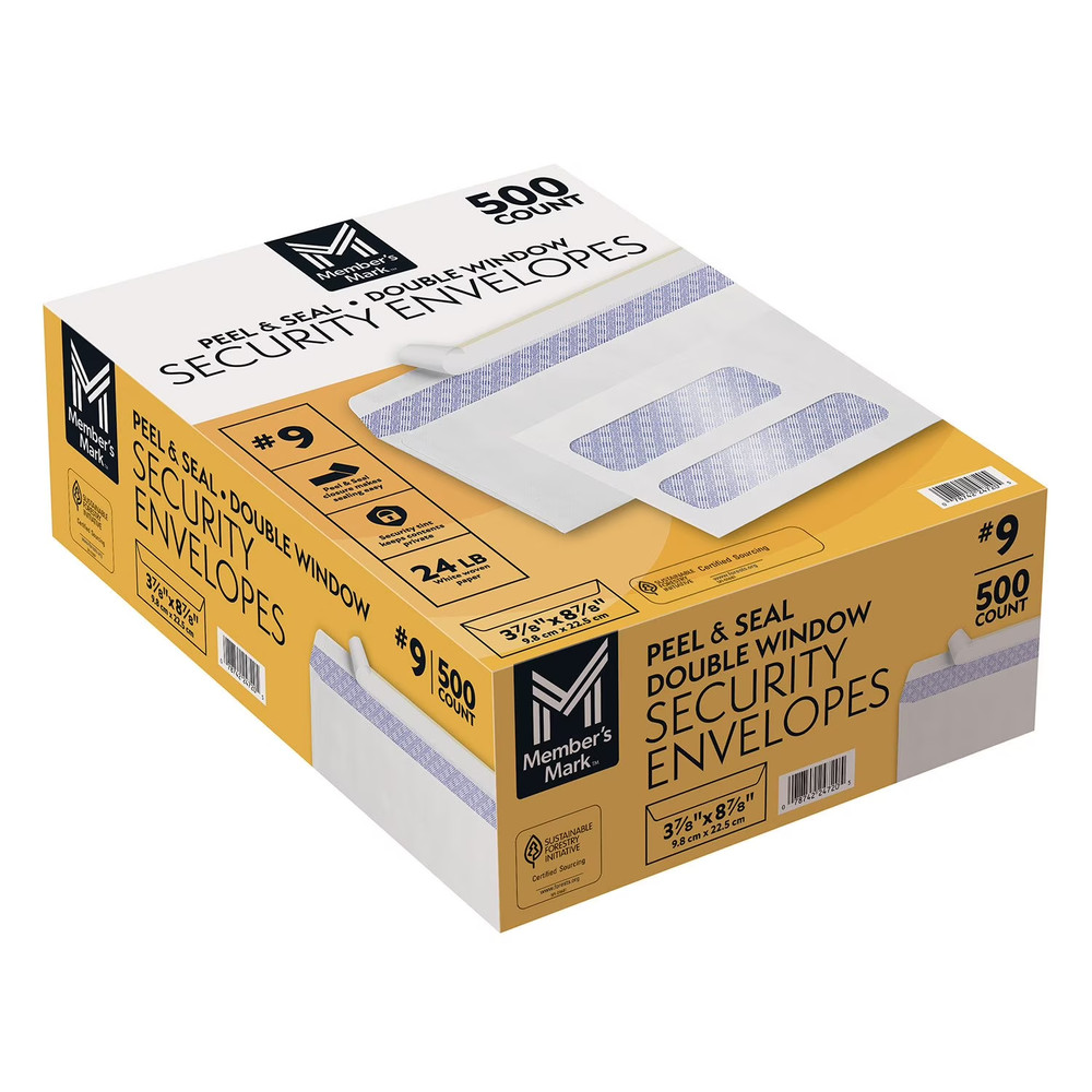 Member's Mark Security Envelope, Peel & Seal Double Window (Size #9, 500 ct)