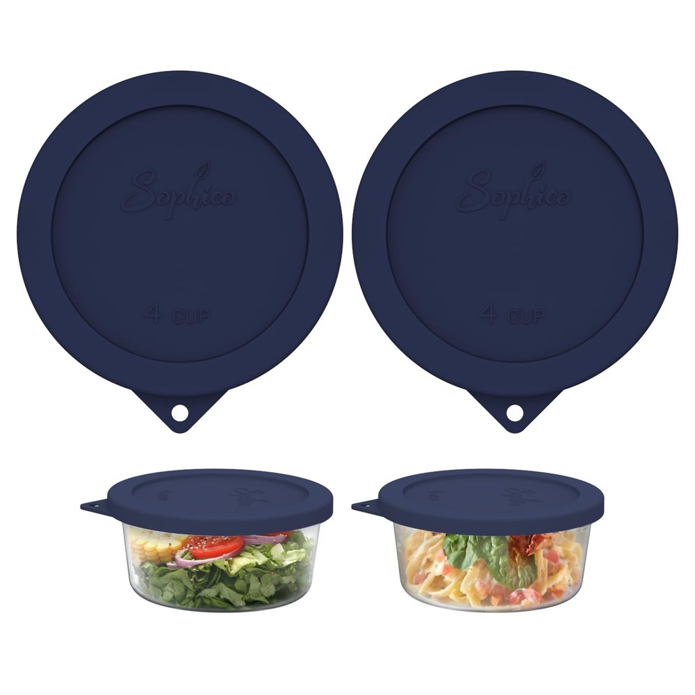 Sophico 4 Cup Round Silicone Storage Cover Lids Replacement navy blue-2 pack