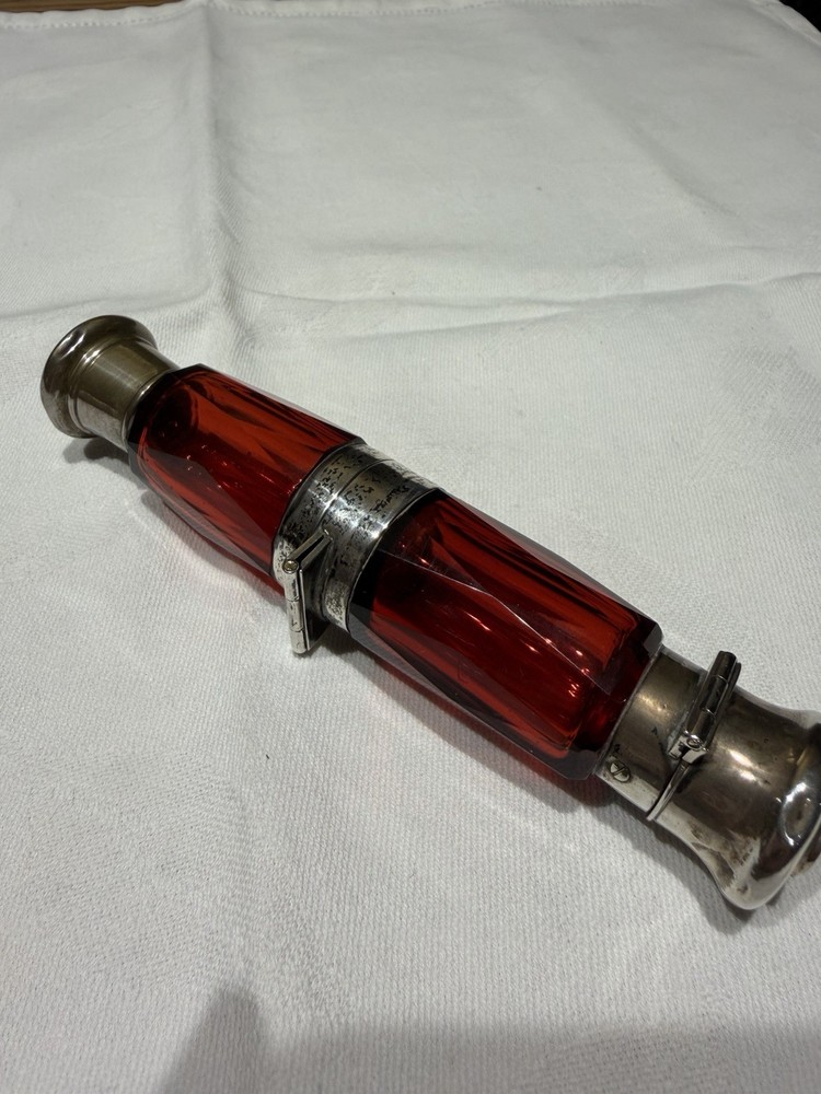 Victorian Ruby Red Glass Folding Double Scent Bottle Silver Mount