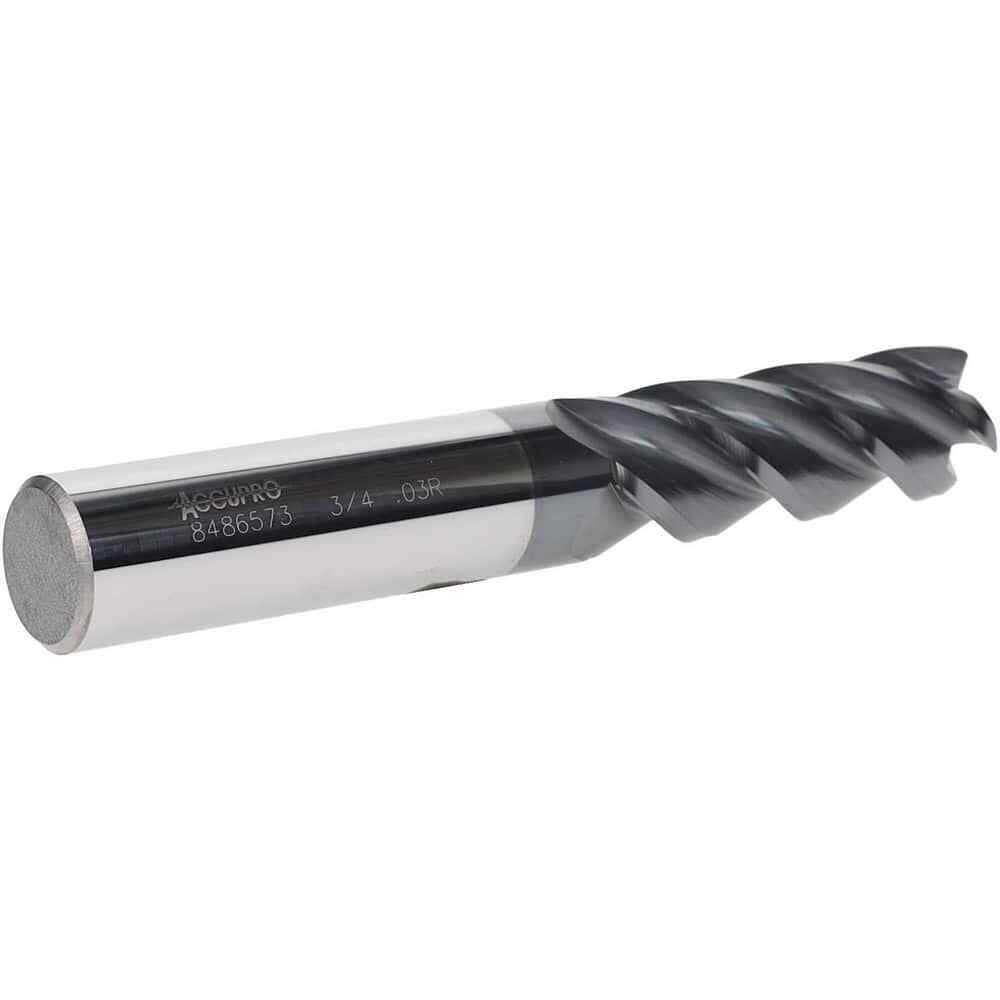 Accupro 3/4" Diam 4 Flute Single End Solid Carbide 0.03" Corner Radius End Mi...
