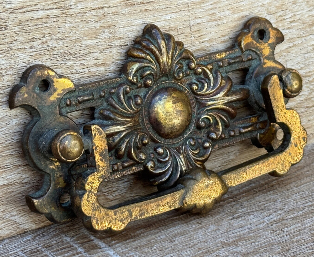ANTIQUE LARGE BRASS DRAWER PULL HANDLE