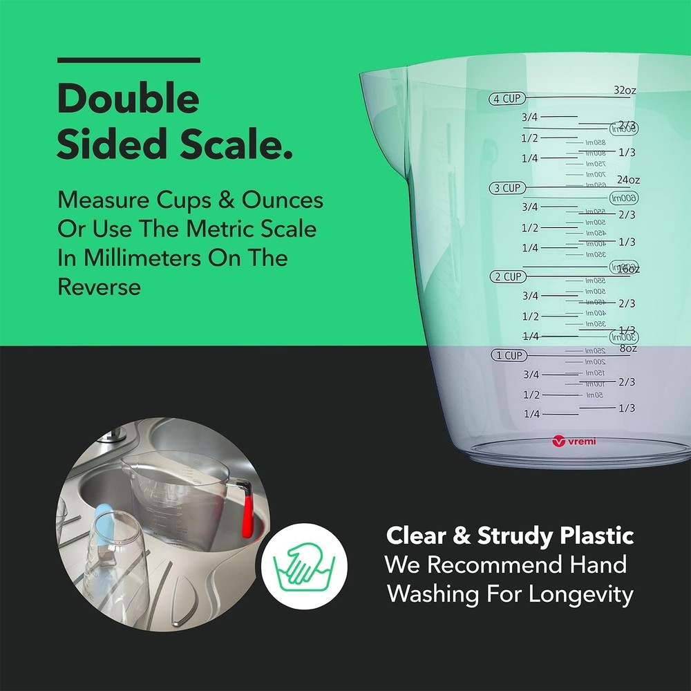 3 Piece Plastic Measuring Cups Set - BPA Free Liquid Nesting Stackable Measur...