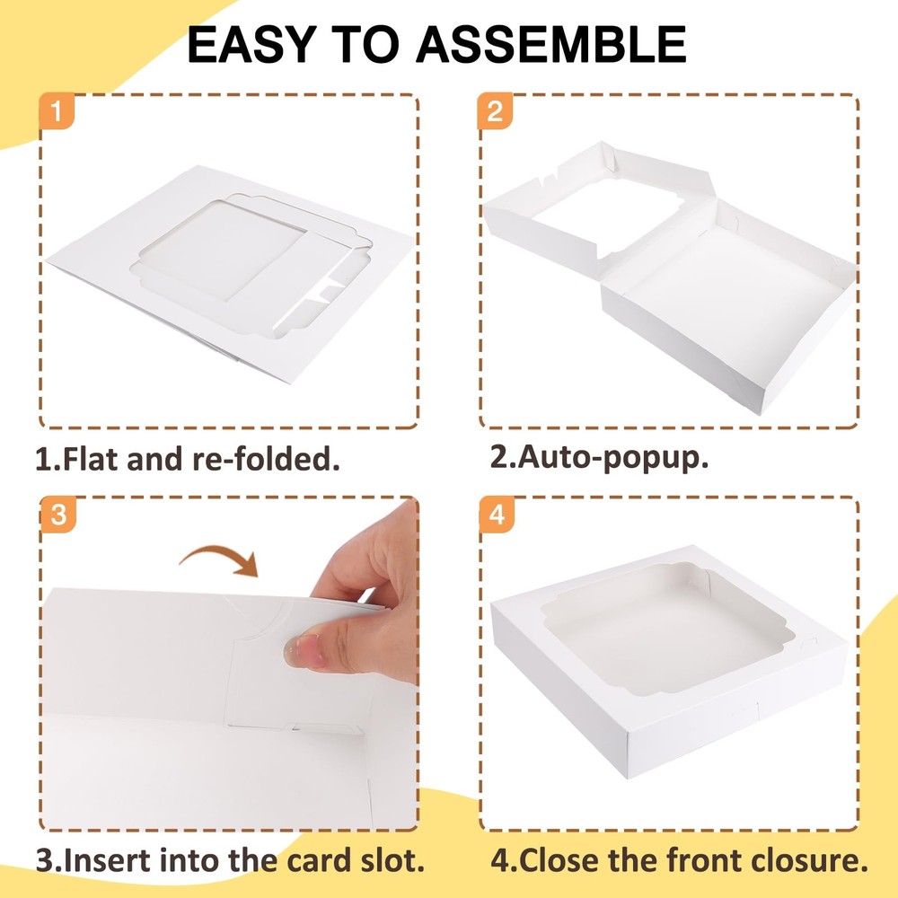 45 PCS Pie Boxes 10x10x2.5 Inch White Bakery Cookie Container Window Pastries