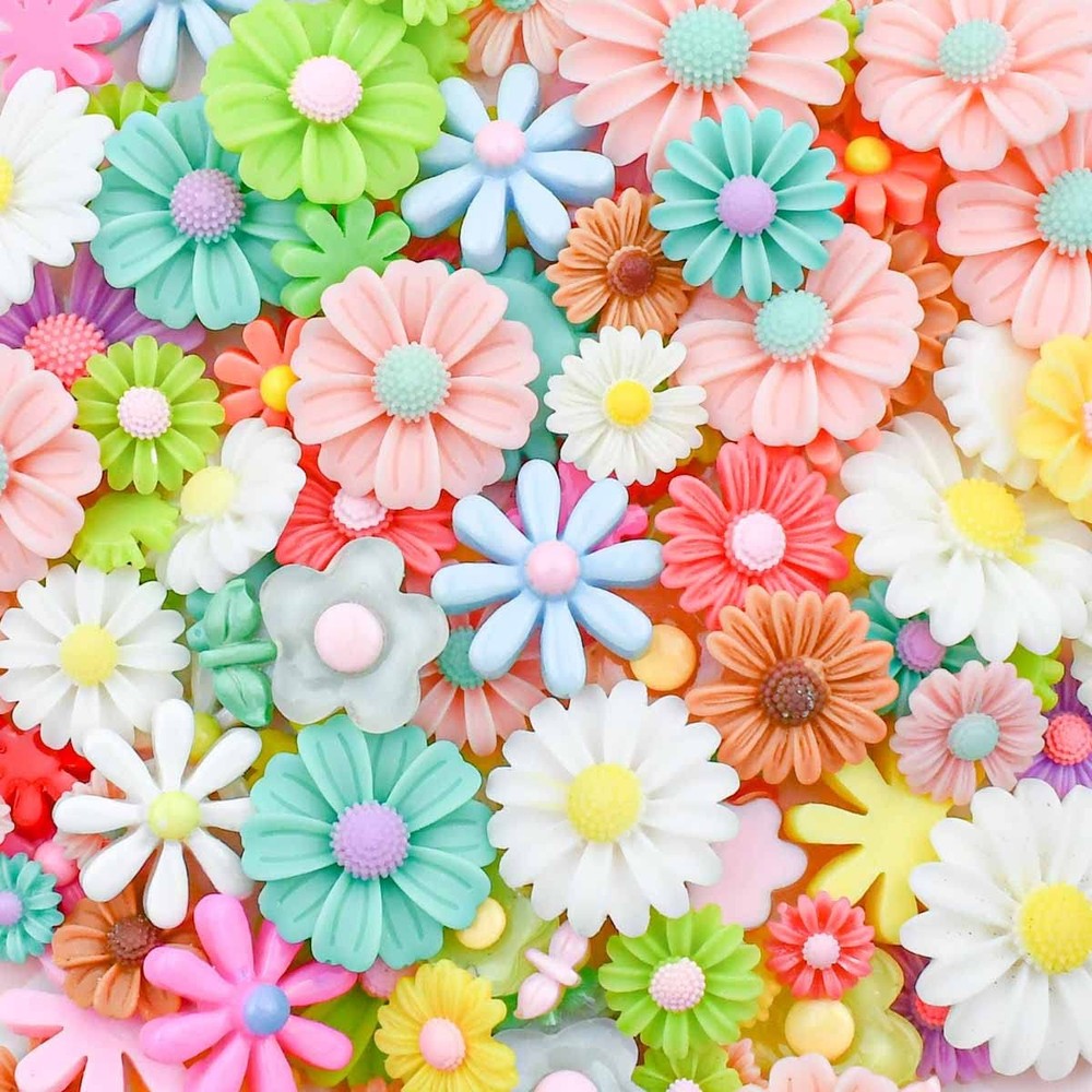 100 Flatback Resin Daisy Flowers for Craft DIY Flower Cabochons [Multiple]