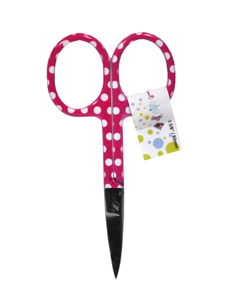 Curved Tip Bright Dots Embroidery Scissors Pink