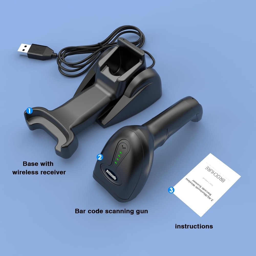 Rechargeable Barcode Scanner with Bluetooth Connectivity and Shock Protection