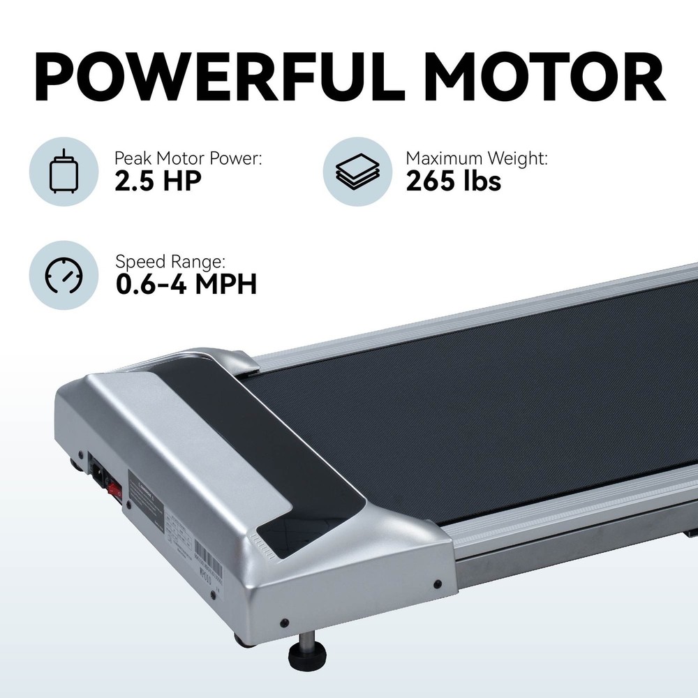 Under Desk Treadmill Walking Pad Compact Home Office 2.5HP Silver LED