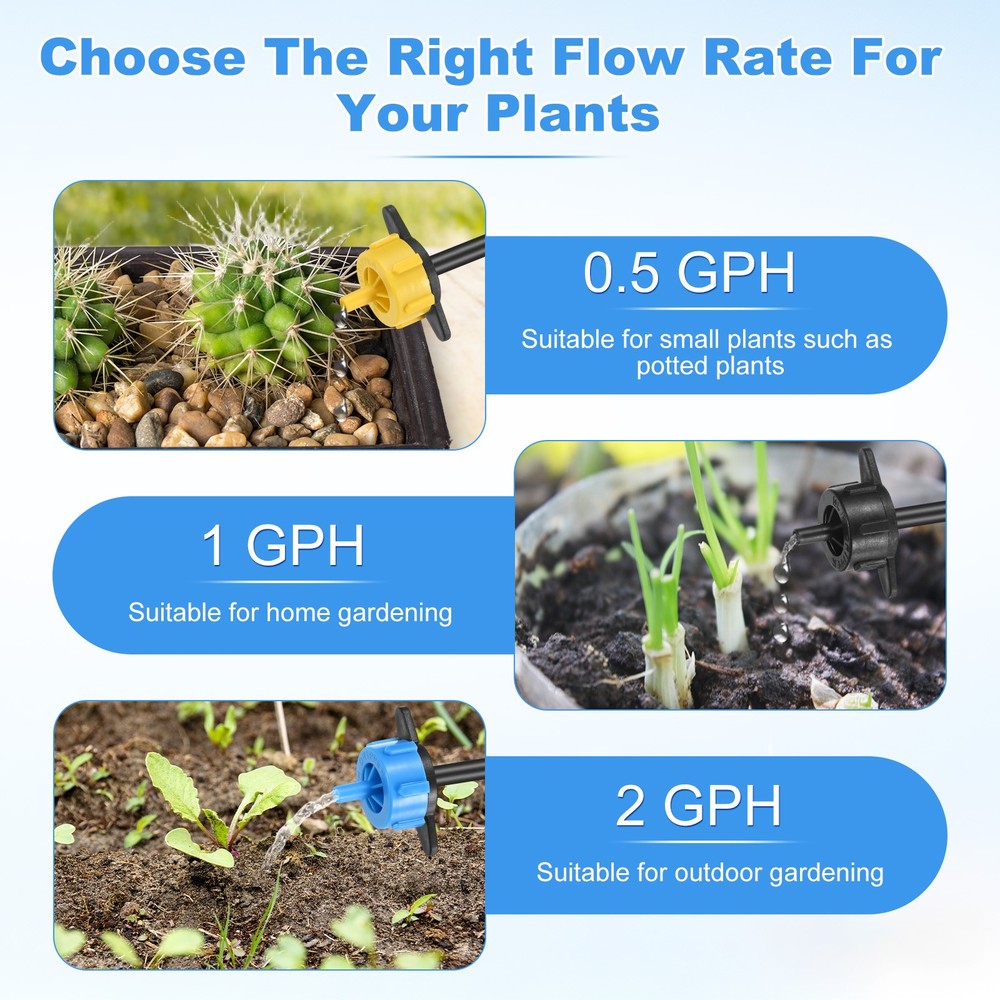 25-Pack Drip Irrigation Emitters, 2 GPH Plastic Irrigation Drippers [Blue]