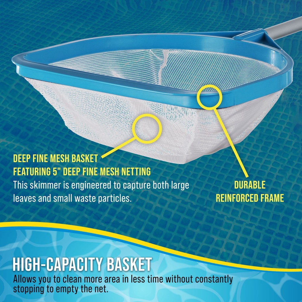 30" Handheld Fine Mesh Pool Skimmer Net - 17" Handle, Deep Leaf Netting