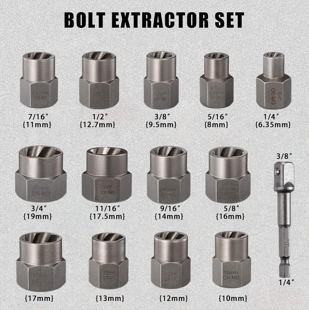 14 Pcs Nut & Bolt Extractor Kit, of Bolt Removal Tool Set, Extractor Socket Tool