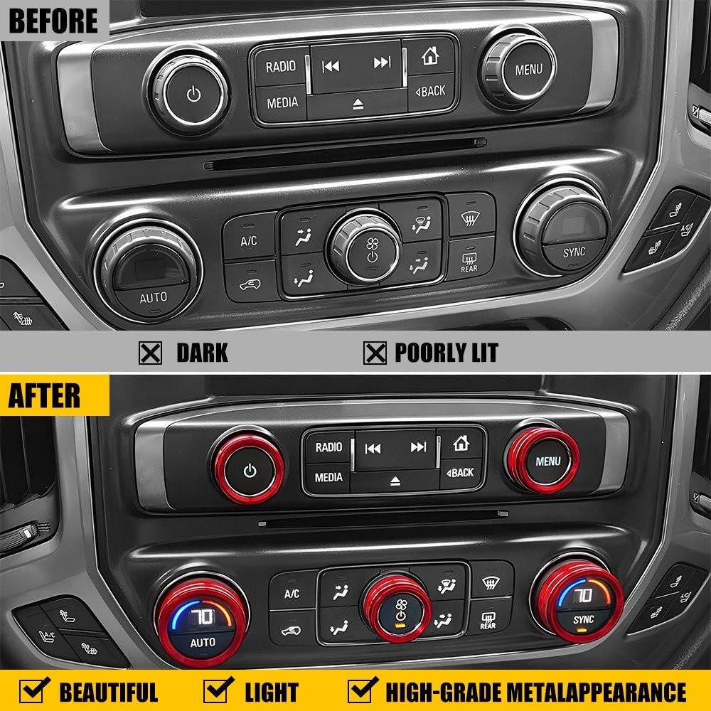 8pcs Center Control Switch Button Knob Ring Trim For 2014-2018 Chevy Silverado V