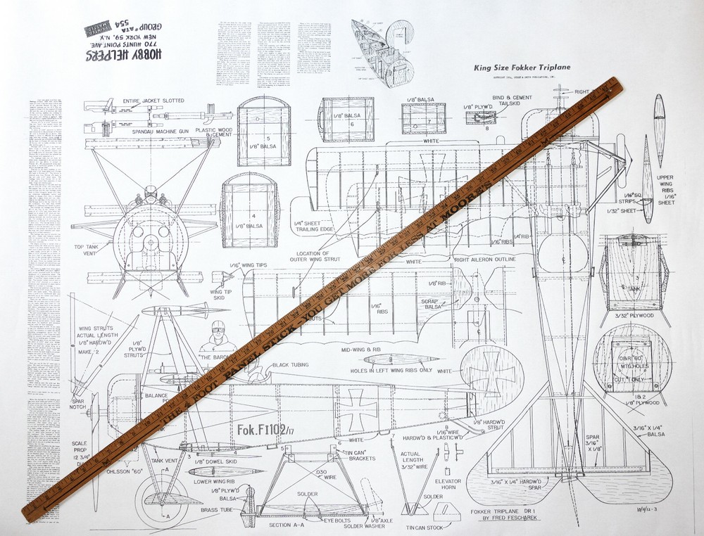 FOKKER DR-1 35" King-Size PLAN + CONSTRUCTION ARTICLE UC Scale Model Airplane