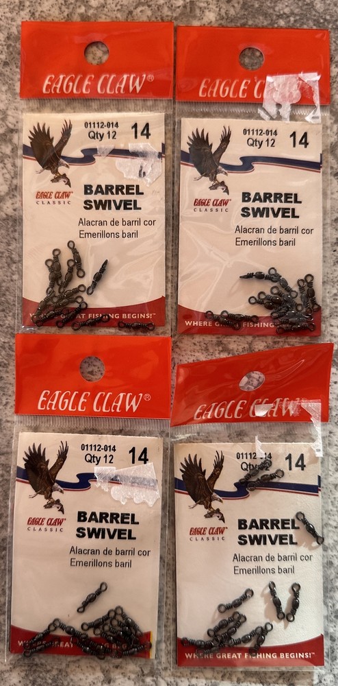 4 Packs Eagle Claw Barrel Swivels Size 14